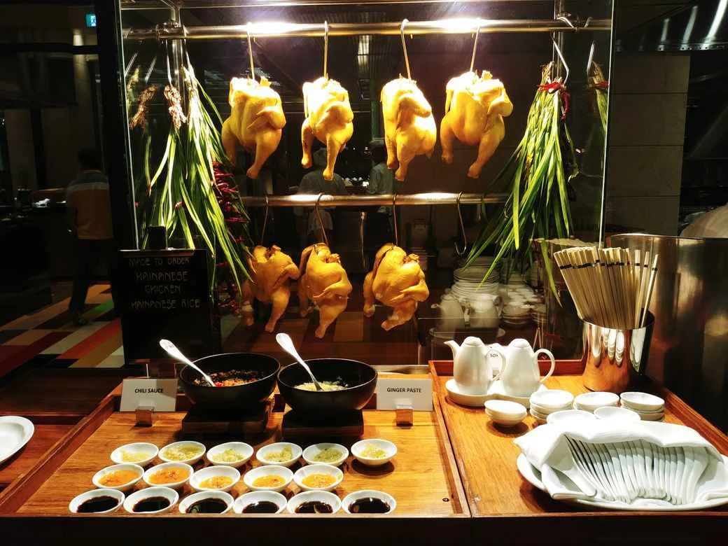 Hainanese chicken on display at The Grand Kitchen