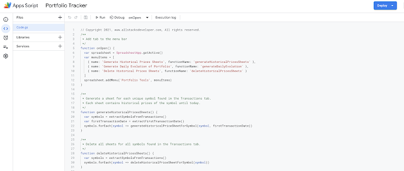 Compute daily evolutions of a stock portfolio with Google Sheets and Apps Script