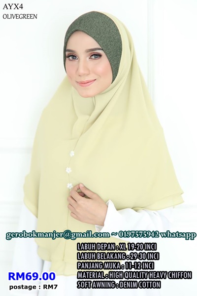 TUDUNG CHIFFON SOFT AWNING PLAIN XL AYRAA 2 LAYER