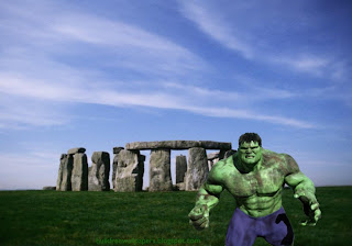 Desktop Wallpaper of The Incredible Hulk Fighting Monster at Stonehenge Stone Monument wallpaper