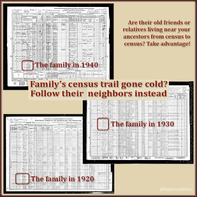 How can you find your family when their name is always mangled in the census? Search for the neighbors that were nearby decade after decade.