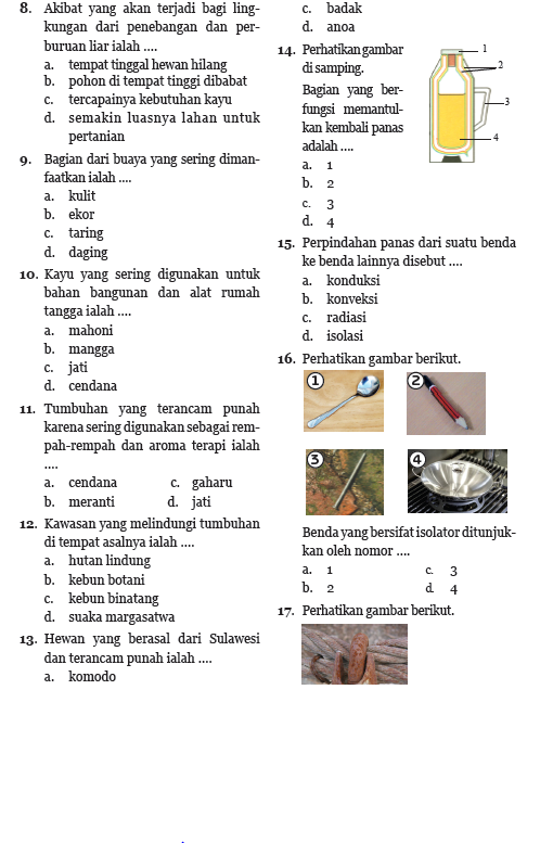  Soal  UAS I IPA Kelas  6 SAINS SD 