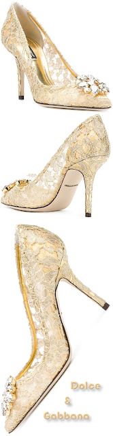 ♦Dolce & Gabbana golden Bellucci Taormina lace pumps #dolcegabbana #shoes #gold #brilliantluxury