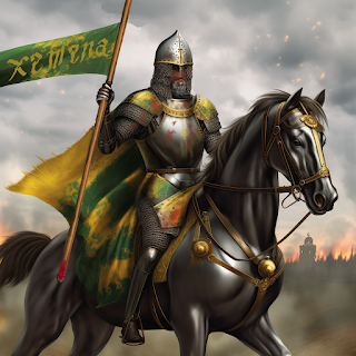 Representación del Cid portando el pendón con el nombre de Xemena (Jimena). En el s.XI aún no era frecuente el uso de estandartes con heráldica.