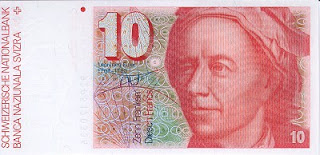 Leonhard Euler pada uang kertas pecahan 10 Swiss franc