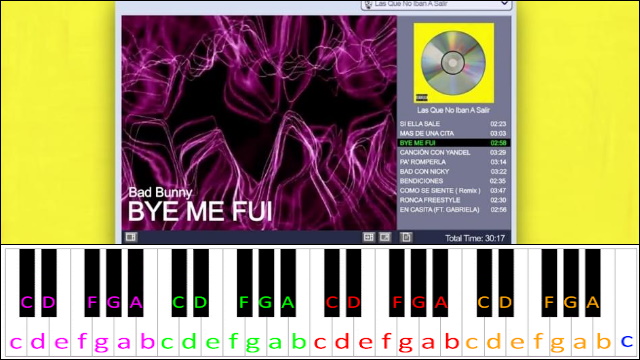 BYE ME FUI by Bad Bunny Piano / Keyboard Easy Letter Notes for Beginners