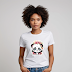 Camiseta Baby Look Poliéster Panda Fofinho Flores Rosas R$ 53,90 + Frete:
