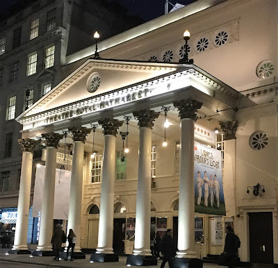 Pic of outside of Theatre Royal Haymarket with banner for Love's Labours Lost