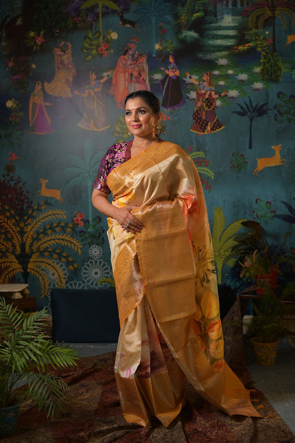 Bespoke digital print silk Kanjeevaram saree