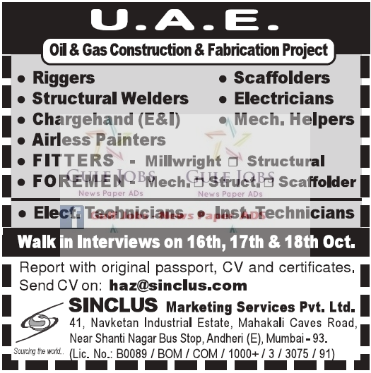 Oil & Gas Construction & Fabrication Project Jobs for UAE