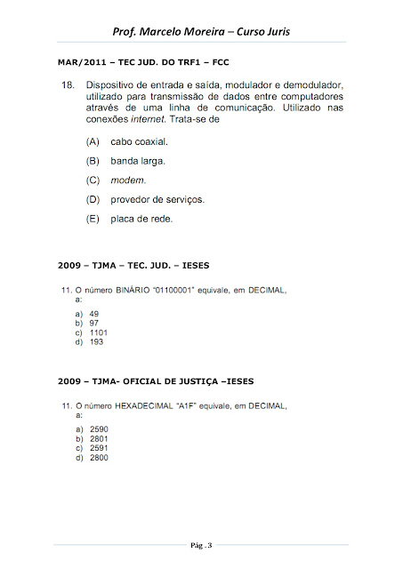 EXERCÍCIOS DE HARDWARE E SOFTWARE COM GABARITO