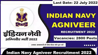 Indian Navy Agniveer Recruitment for 2800 posts in India 2022
