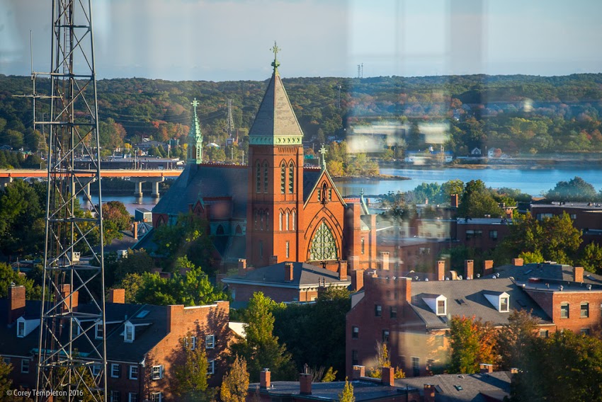 Portland, Maine USA October 2016 photo by Corey Templeton. Photo looking at the Maine Irish Heritage Center (in the old St. Dominic's Church) from the Top of the East.