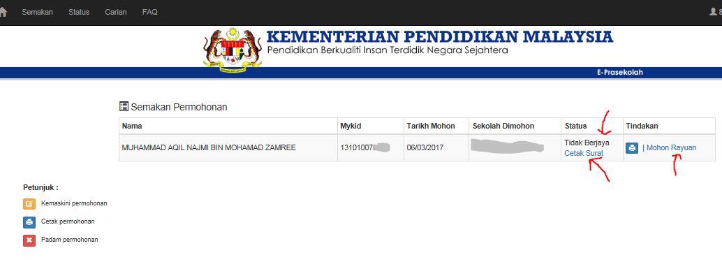 Cara Semak Permohonan Pra Sekolah Sesi 2018 - Belog Zai Zamree