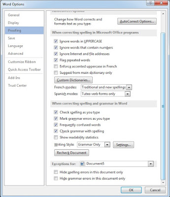 word option proofing