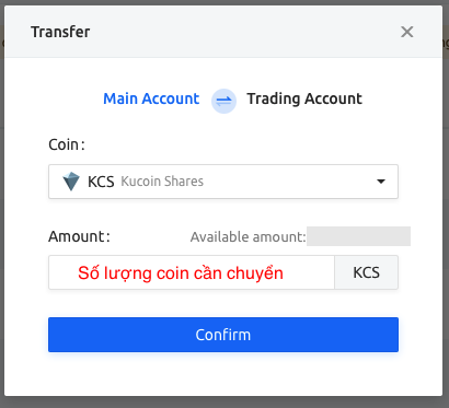 Chuyển coin vào tài khoản trade trên Kucoin