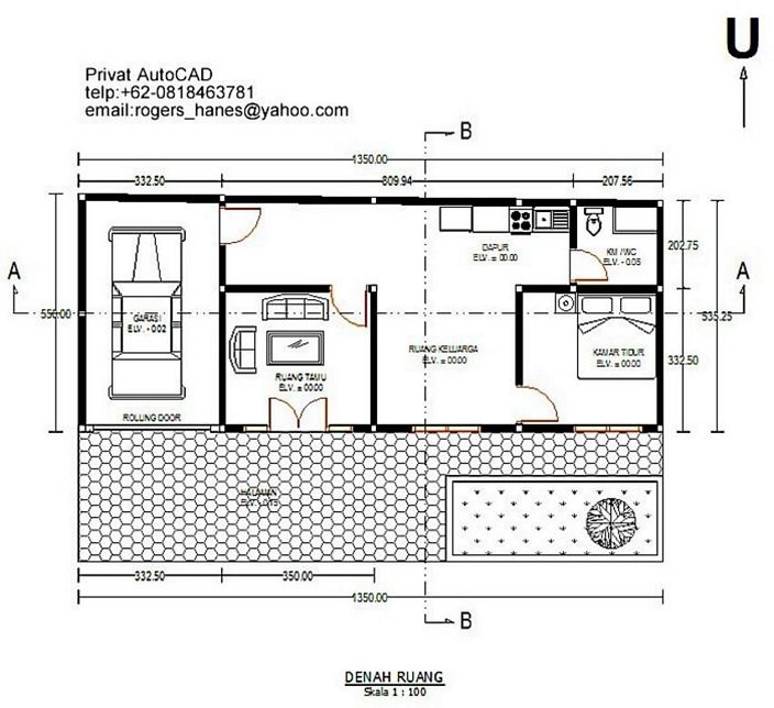 denah rumah cad tampak modern