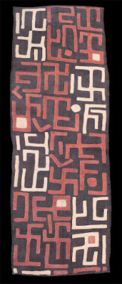 Kuba culture raffia cloth with swastika and other designs.