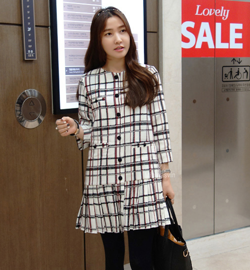 Pleated Check Shift Dress