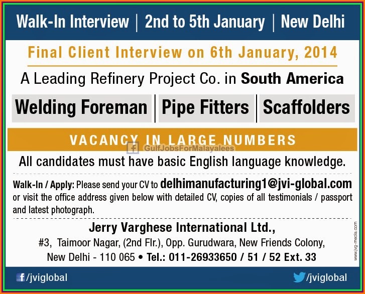 Large Vacancies For a leading Refinery Project Company In South America