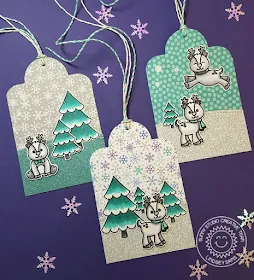Sunny Studio Stamps: Gleeful Reindeer & Crescent Tag Toppers Holiday Christmas Tags by Lindsey Sams.