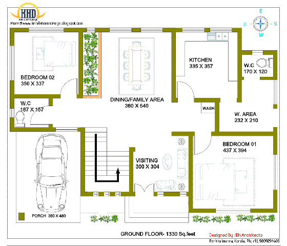 2 storey house ground floor plan - 232 Sq. M (2492 Sq. Feet) - February 2012