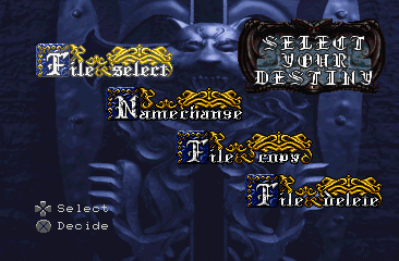 Castlevania Symphony of the Night select your destiny file select screen