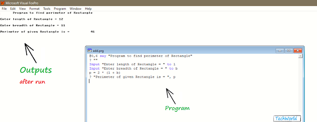 Program to find Perimeter of Rectangle using FoxPro