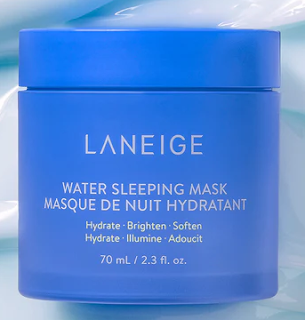 An enticing image of Laneige's Water Sleeping Mask, bathed in soft, dreamy lighting. The mask is elegantly presented in a sleek, aqua-colored container, evoking a sense of serenity and relaxation. With its promise of overnight hydration and renewal, the Water Sleeping Mask invites viewers to indulge in a restorative beauty ritual for radiant, revitalized skin.