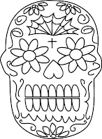 day of dead skull coloring card