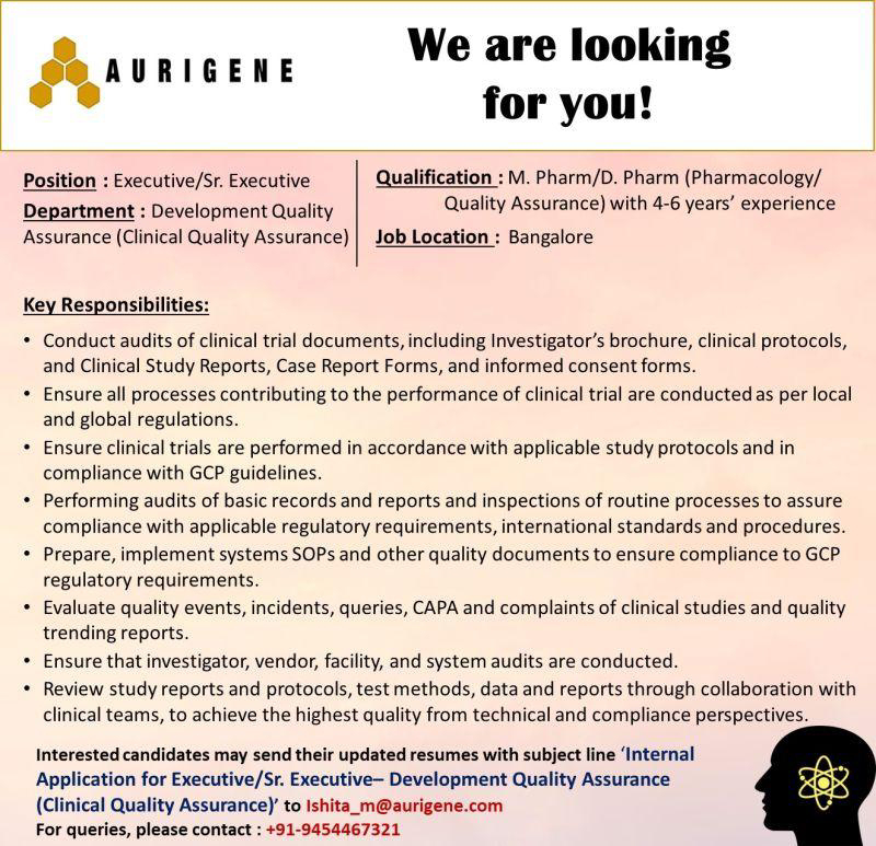 Job Available's for Aurigene Job Vacancy for Development Quality Assurance Department