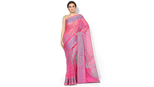 Banarasi Silk Works Silk Satin Saree With Blouse Piece(PTE100_Pink_Free Size)