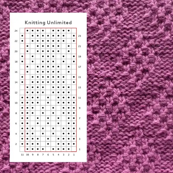 The Moss stitch Diamond is a beautiful knitting stitch that incorporates the use of both knit and purl stitches.