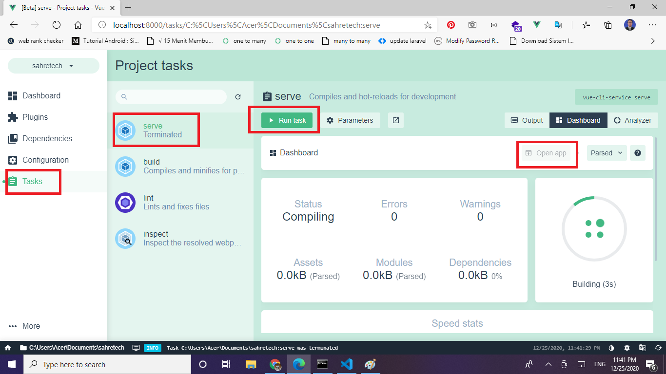 menjalankan vue js sahretech