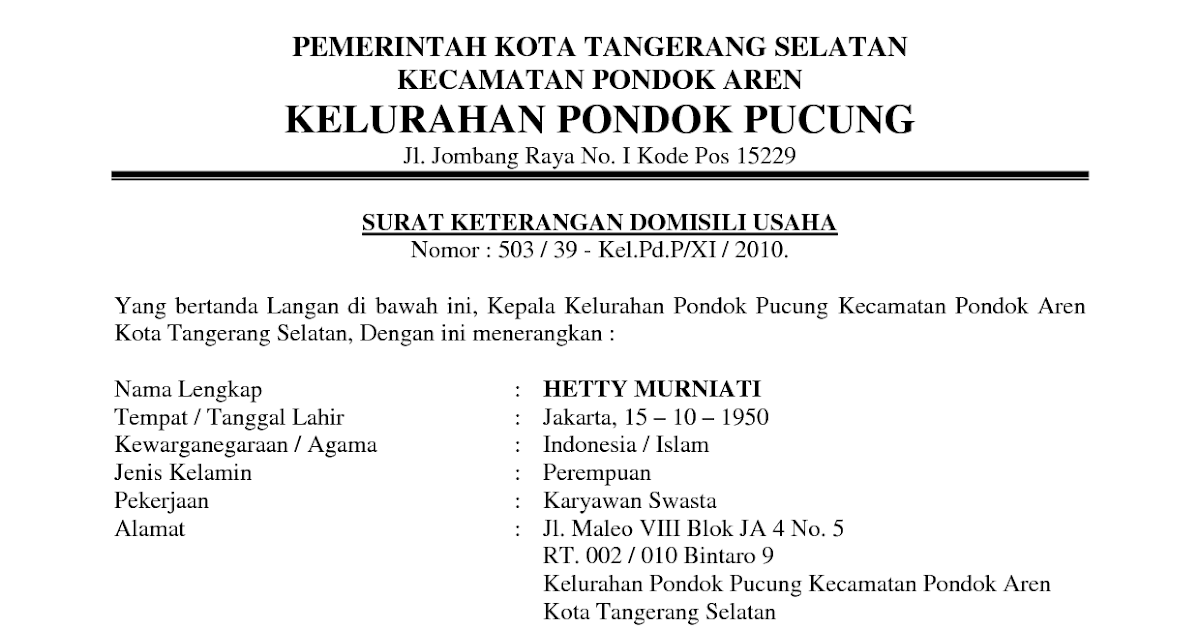 KimHotNews: Contoh Surat Keterangan Domisili Perusahaan