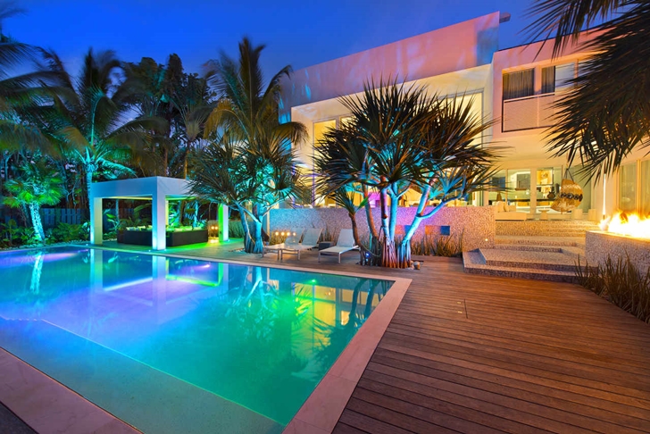 Modern mansion in Miami at night