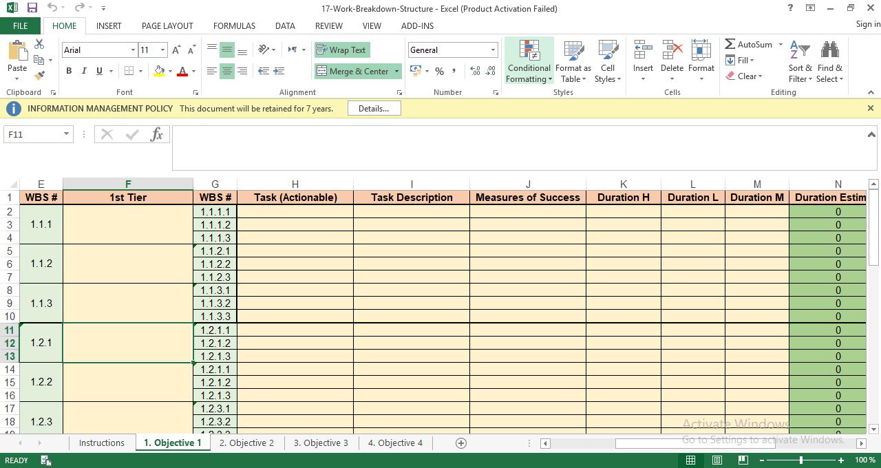 Free Work Breakdown Structure Template In Excel