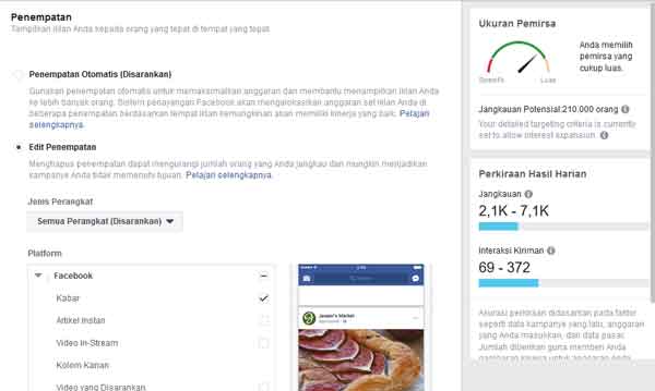 penargetan penempatan iklan facebook 