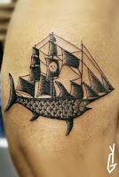 Tattoo Yonni-Gagarine : Swordfish Pirate Ship Black Tattoo