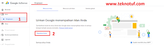 Menyiapkan kode iklan adsense dan dihubungkan antara akun google adsense dengan situs / blog