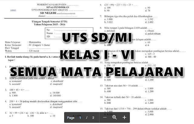 Soal UTS SD/MI Terbaru