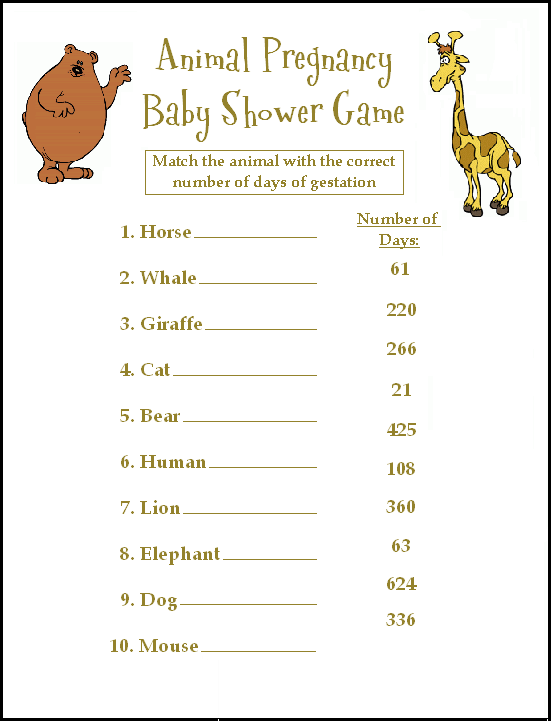 474 New baby shower game girl 926 Baby Shower Games Baby Animals 