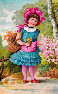 girl child image fashion dress flowers vintage clipart illustration