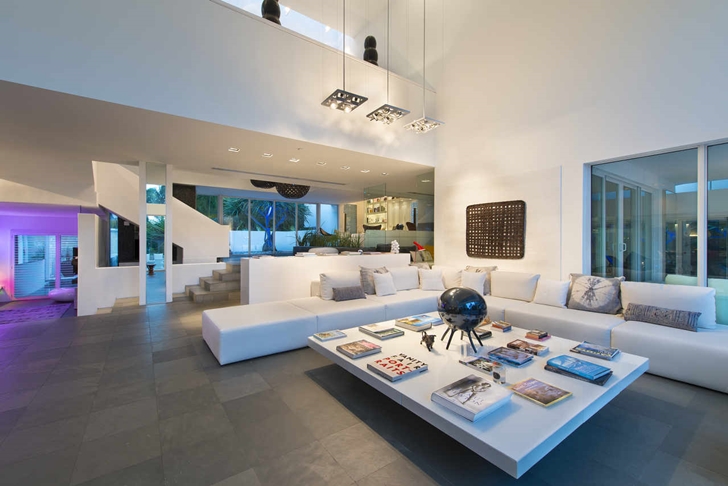 Living room of Modern mansion in Miami at night