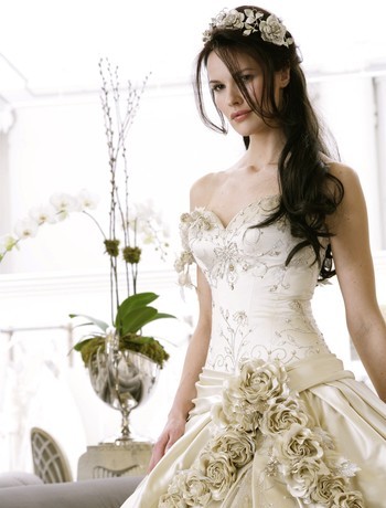 Structured Off Shoulder Sweetheart Champagne Rose Wedding Dress