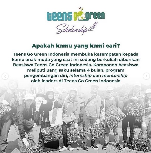 Dibuka Pendaftaran Beasiswa Teens Go Green Indonesia 2021! Deadline 21 Agustus 2021