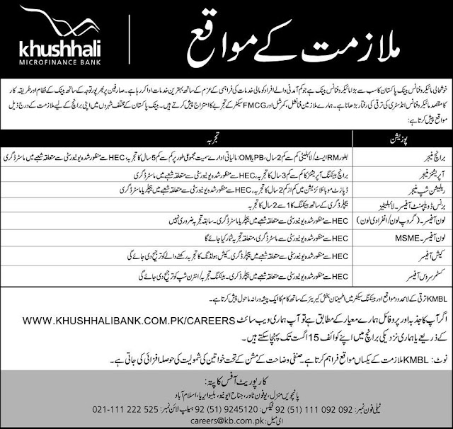 Jobs in Khushhali Bank Limited Pakistan