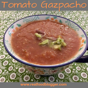 gazpacho topped with avocado and shallots