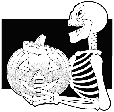 Pumpkin Coloring Sheets on Skeleton And Carved Pumpkin Coloring Sheet Color The Haunted House