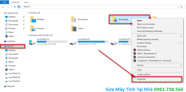 Chuột phải vào thư mục Downloads trong cửa sổ This PC